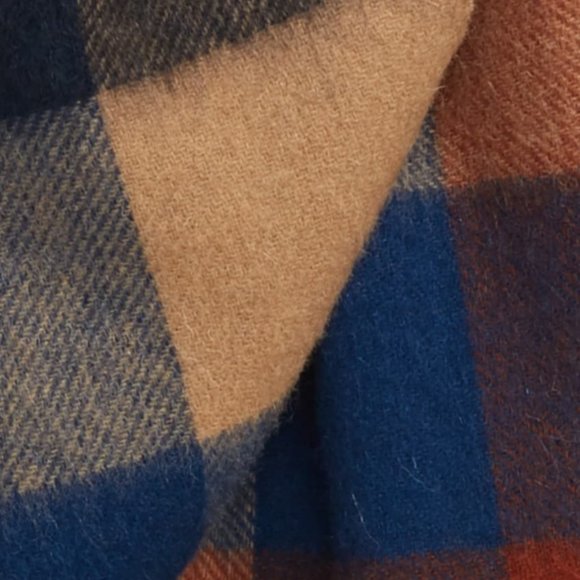 Barbour Tattersall Wool Scarf Large Navy Caramel - Picture 2 of 10